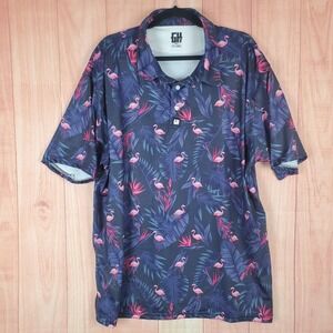 Greater Half Mmxvi Performance Mingos Polo Shirt Mens 2XL Multi Flamingo Print